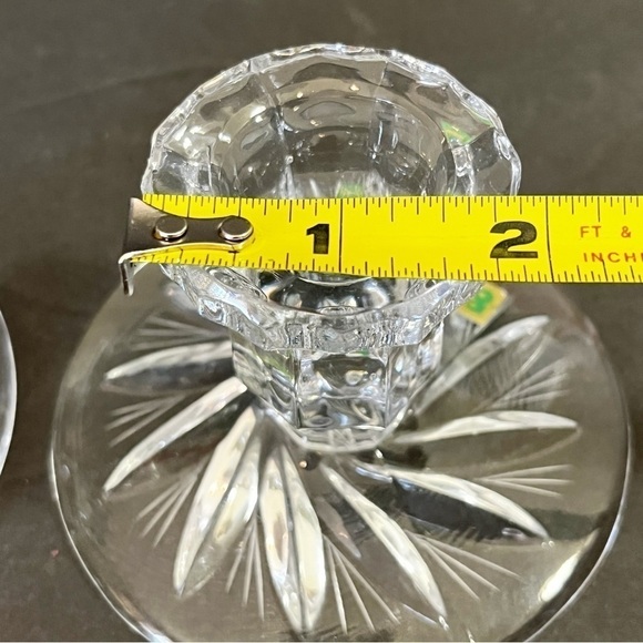 Irena Poland Crystal Taper Candle Candlestick Holders Vintage MCM Short Pair 2x - Picture 9 of 9